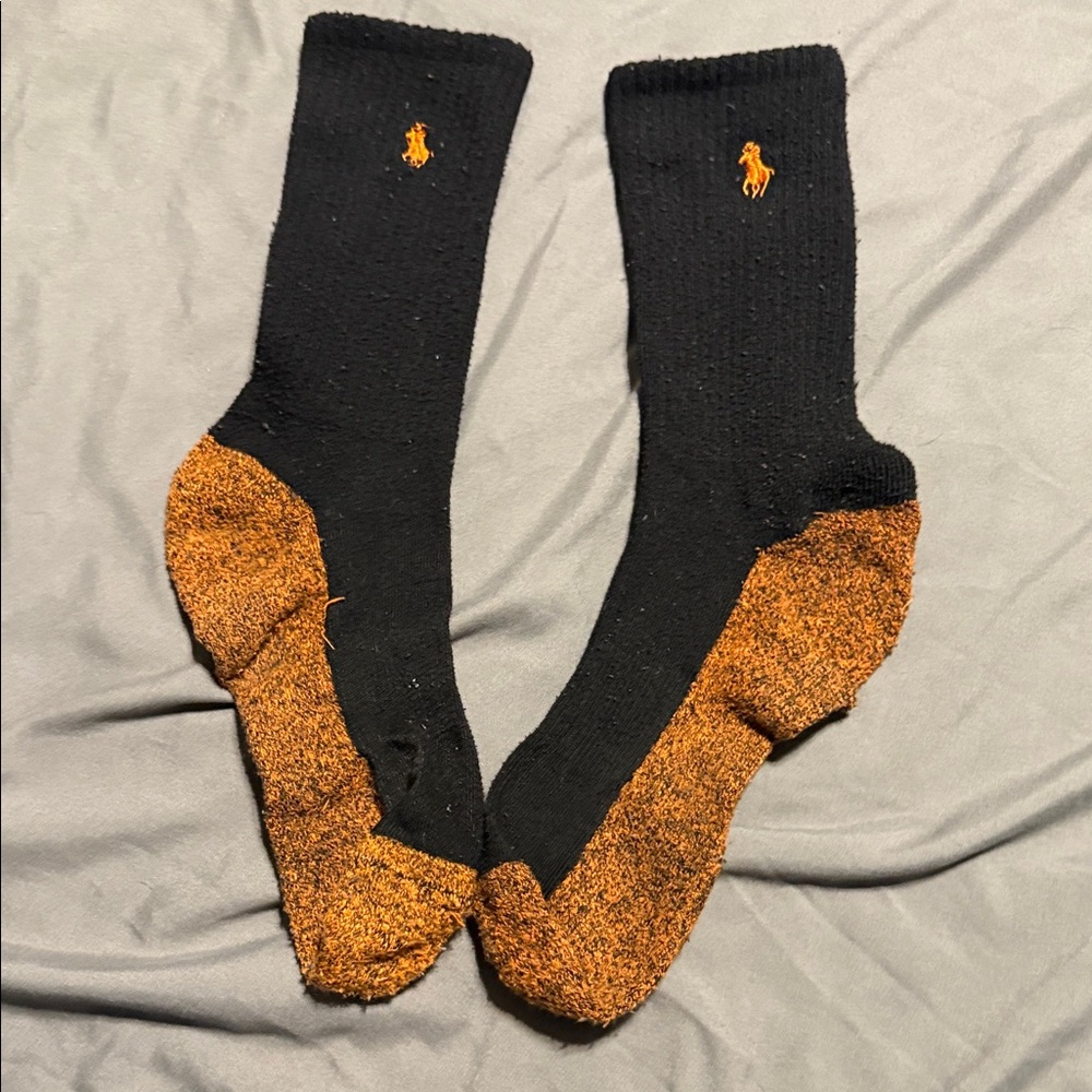 Polo by Ralph Lauren Men's Black and Orange Athletic Socks. Size 10-13